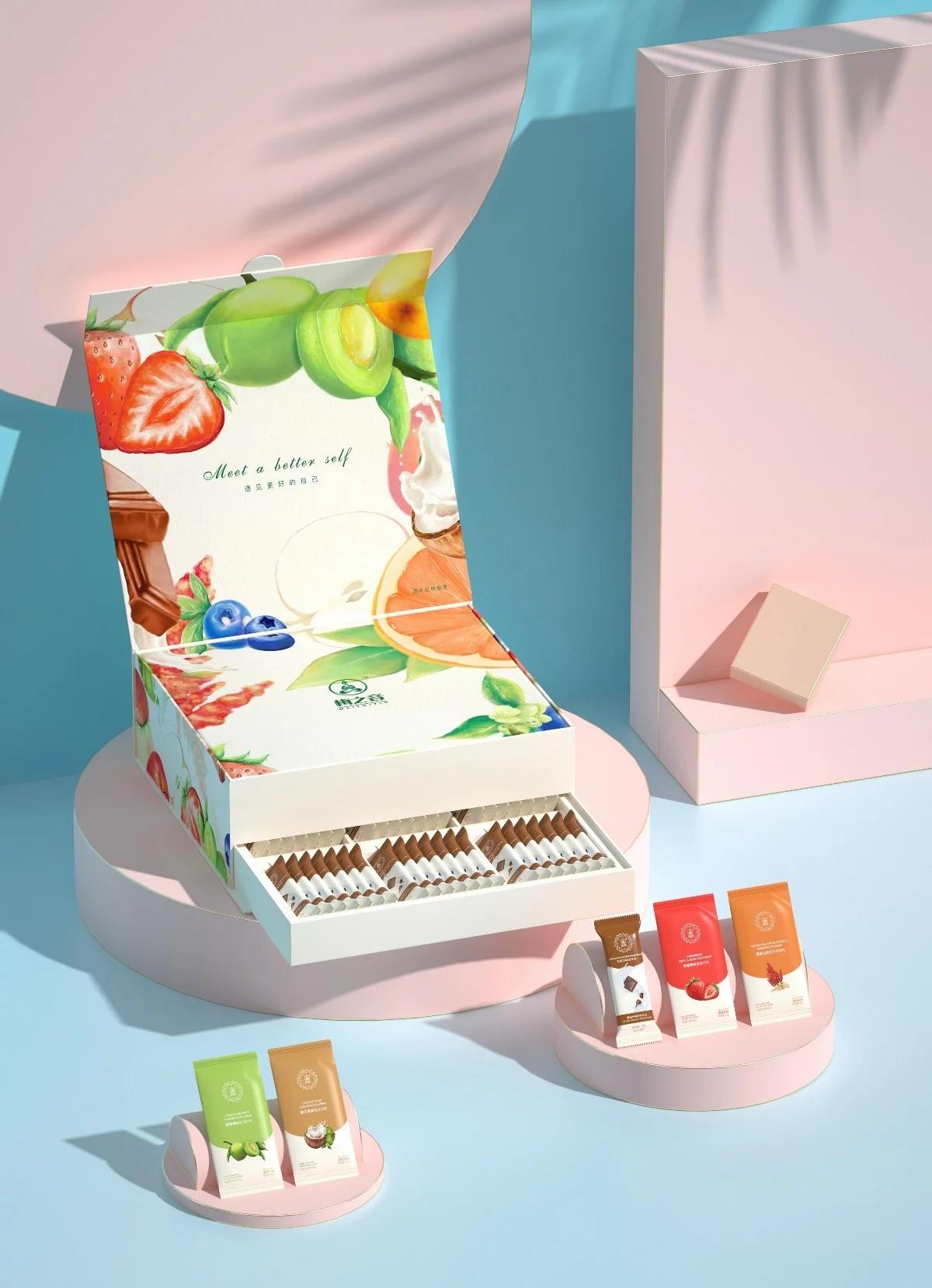 风格新颖特色靓丽的水果系列固体饮料礼盒包装设计